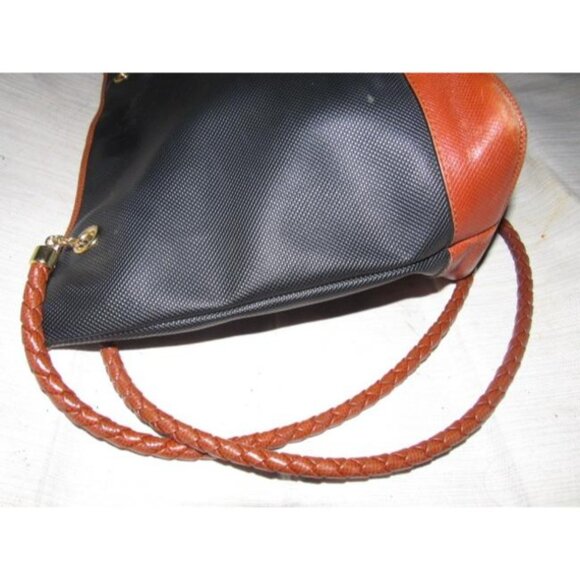 Bottega Veneta Vintage Black Satchel Coated Canvas And Brown Braid - Picture 9 of 12